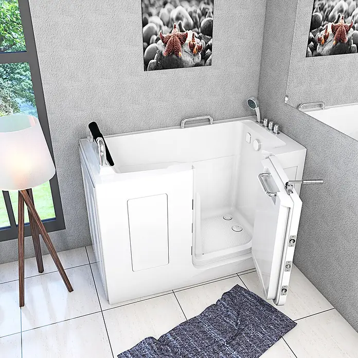 AcquaVapore Badewanne Fertigdusche S07-TH-C-R - 140 x 76 cm, Acryl, Weiß - Weiße barrierefreie Badewanne mit offener Tür für einfachen Zugang und Sicherheit.