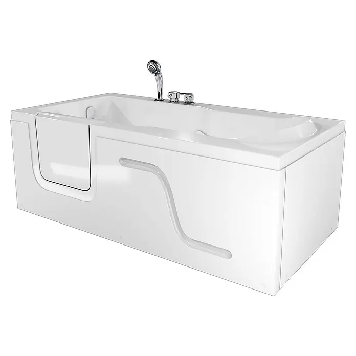 AcquaVapore Badewanne Fertigdusche S17-EH-R - 75 x 150 cm, Acryl, Weiß - Weißer begehbarer Badewanne mit integrierter Duschbrause und Armaturen, für einfachen Zugang.