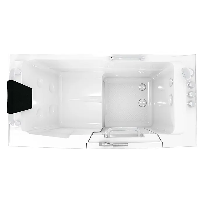 AcquaVapore Badewanne Fertigdusche S07-TH-B-R - 140 x 76 cm, Acryl, Weiß - Begehbare weiße Badewanne mit Einstiegstür, Haltegriffen, Kopfstütze und Hydromassagedüsen.