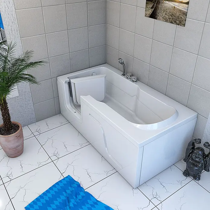 AcquaVapore Badewanne Fertigdusche S17-EH-R - 75 x 150 cm, Acryl, Weiß - Weiße, barrierefreie Badewanne mit Seitentür.