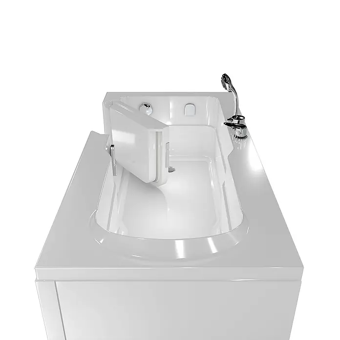 AcquaVapore Badewanne Fertigdusche S17-EH-R - 75 x 150 cm, Acryl, Weiß - Weiße begehbare Badewanne mit Chromarmaturen und teiloffener Tür, für einfachen Zugang.