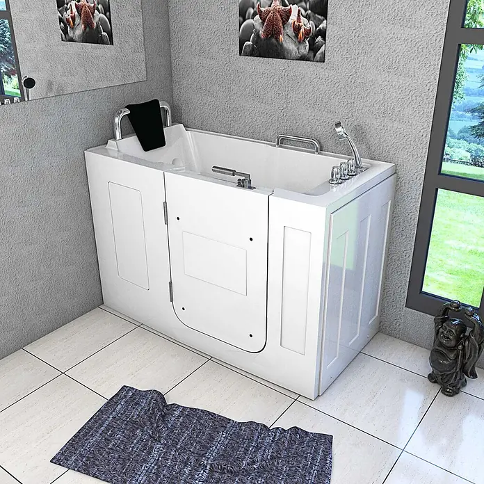 AcquaVapore Badewanne Fertigdusche S07-TH-A-L - 76 x 140 cm, Acryl, Weiß - Weisse begehbare Badewanne mit Tür für einfachen Zugang im Badezimmer.