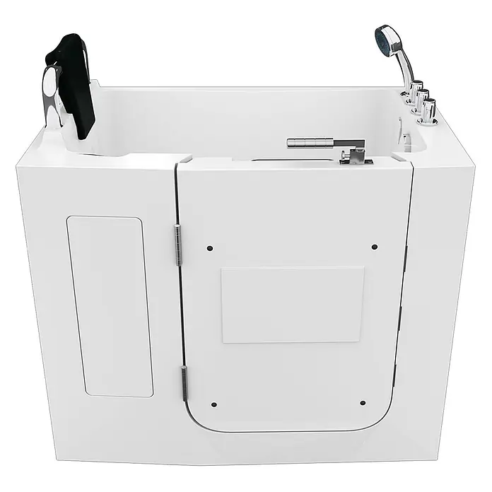 AcquaVapore Badewanne Fertigdusche S08-TH-B-L - 110 x 68 cm, Acryl, Weiß - Weiße begehbare Badewanne mit integriertem Sitz, zugänglicher Tür, Handbrause und Haltegriff, für sicheres Baden.