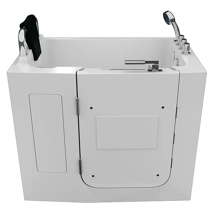 AcquaVapore Badewanne Fertigdusche S08-TH-A-L - 68 x 110 cm, Acryl, Weiß - Weiße begehbare Badewanne mit integrierter Tür, Chromarmaturen, Haltegriff und Handbrause.
