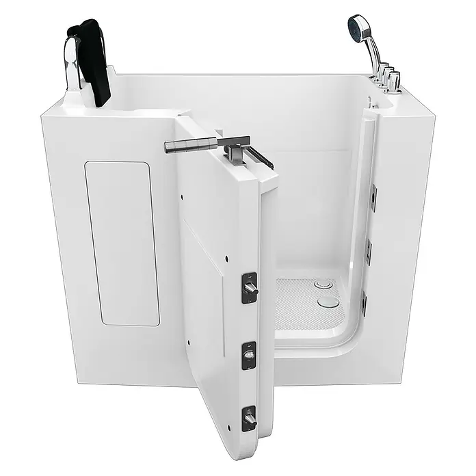 AcquaVapore Badewanne Fertigdusche S08-TH-A-L - 68 x 110 cm, Acryl, Weiß - Weiße begehbare Badewanne mit offener Seitentür, Chrom-Handbrause und Armaturen für barrierefreies Baden.