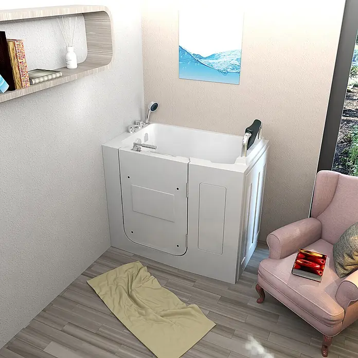 AcquaVapore Badewanne Fertigdusche S08-A-R - 68 x 110 cm, Acryl, Weiß - Weiß-begehbare Badewanne mit integrierter Tür und Haltegriff, geeignet für barrierefreies Baden in einem Heimbadezimmer.