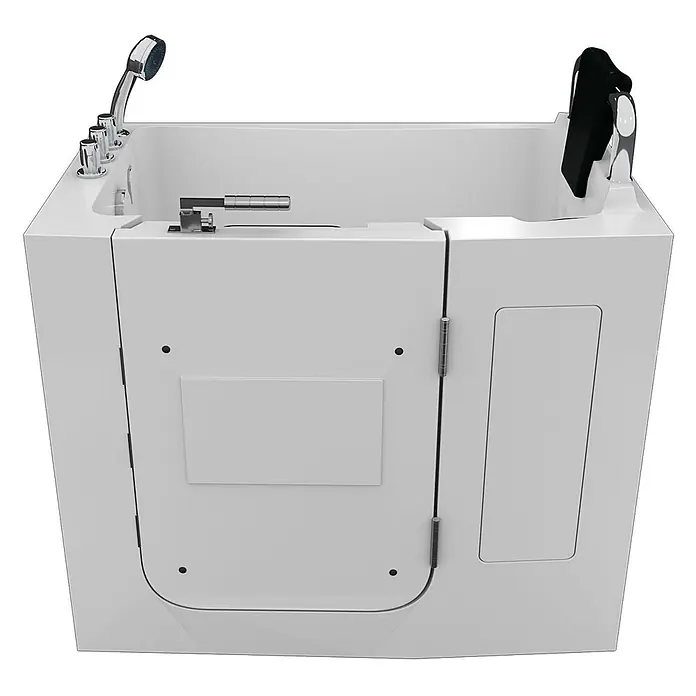 AcquaVapore Badewanne Fertigdusche S08-TH-C-R - 110 x 68 cm, Acryl, Weiß - Weiße barrierefreie Badewanne mit Duschkopf, Haltegriff und Kopfstütze.