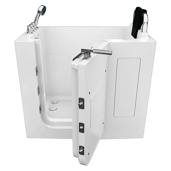 AcquaVapore Badewanne Fertigdusche S08-TH-C-R - 110 x 68 cm, Acryl, Weiß - Weiße begehbare Badewanne mit offener Tür, Handbrause und Haltegriff, für barrierefreies Baden.