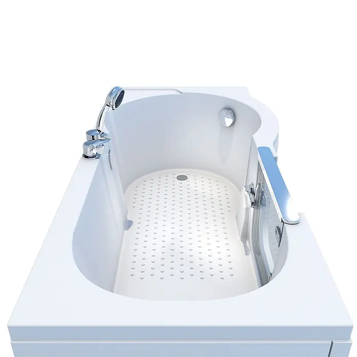 AcquaVapore Badewanne Fertigdusche S12-EH-L - 170 x 85 cm, Acryl, Weiß - Moderne weiße Badewanne mit Chromarmaturen, integrierter Handbrause und transparenter Duschwand mit Haltegriff. Mit rutschfestem, texturiertem Boden.