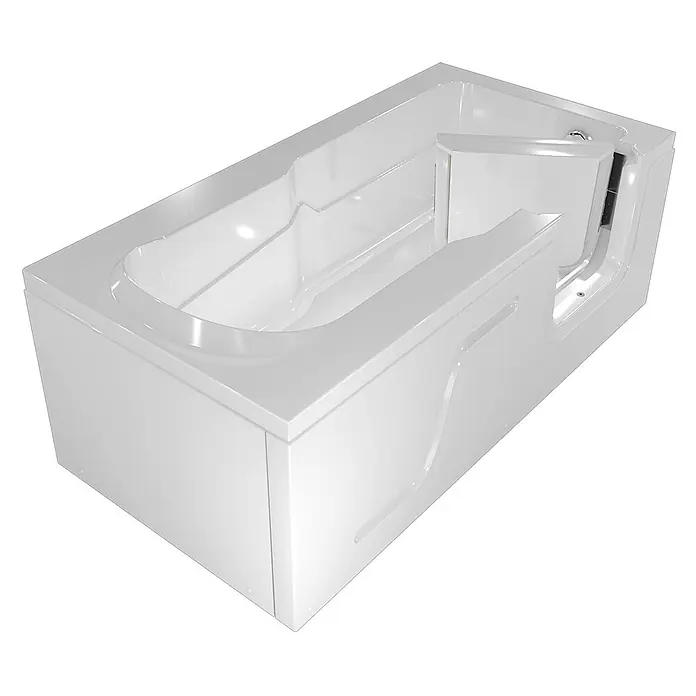 AcquaVapore Badewanne Fertigdusche S17-L - 150 x 75 cm, Acryl, Weiß - Weiße rechteckige Badewanne mit Einstiegstür und texturiertem rutschfestem Boden.