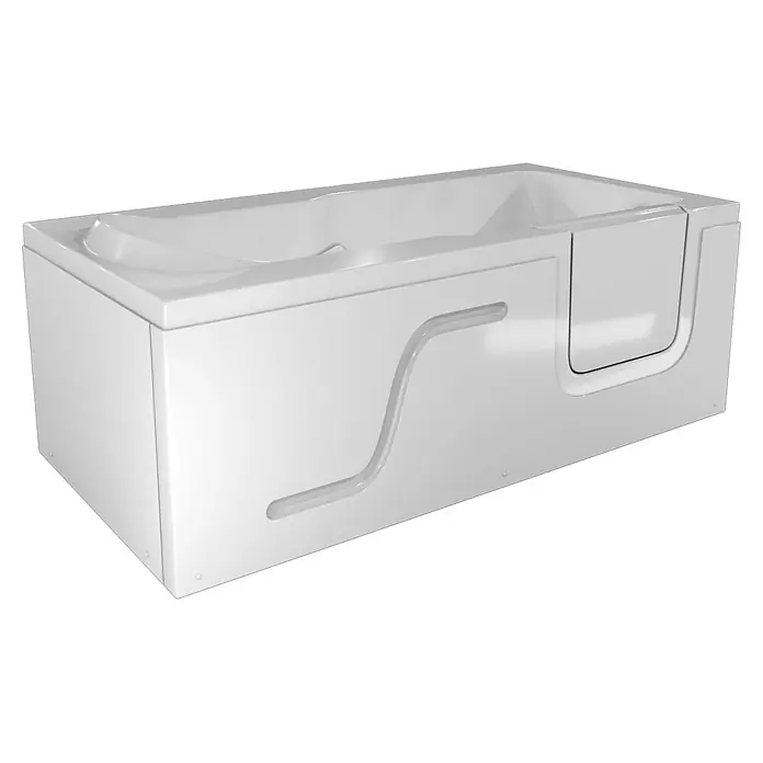 AcquaVapore Badewanne Fertigdusche S17-L - 150 x 75 cm, Acryl, Weiß - Weiße barrierefreie Badewanne mit Einstiegstür und integriertem Haltegriff.