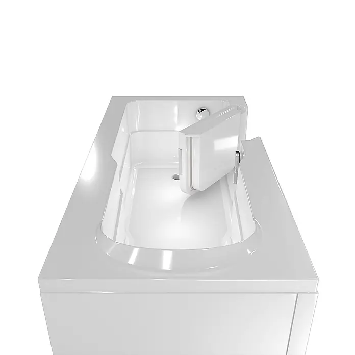 AcquaVapore Badewanne Fertigdusche S17-L - 150 x 75 cm, Acryl, Weiß - Weiße barrierefreie Badewanne mit seitlicher Einstiegstür leicht geöffnet.