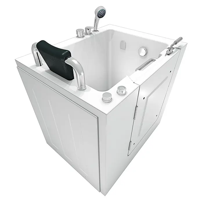 AcquaVapore Badewanne Fertigdusche S02-C-L - 100 x 78 cm, Acryl, Weiß - Weiße begehbare Badewanne mit Tür, Handbrause und Haltegriffen für barrierefreies Baden.