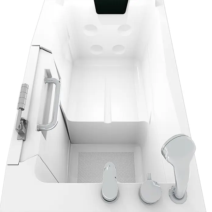 AcquaVapore Badewanne Fertigdusche S08-A-L - 68 x 110 cm, Acryl, Weiß - Weiße begehbare Badewanne mit Chromarmaturen, integriertem Sitz und Haltegriff für einfachen Zugang.