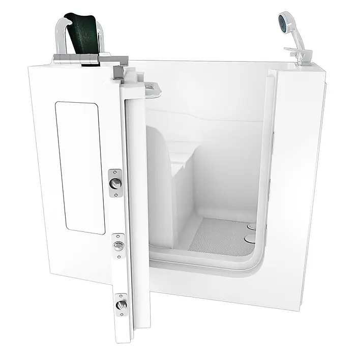 AcquaVapore Badewanne Fertigdusche S08-C-L - 110 x 68 cm, Acryl, Weiß - Weiße Badewanne mit Einstiegstür, integriertem Sitz und Handbrause für Barrierefreiheit.