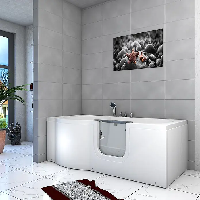 AcquaVapore Badewanne Fertigdusche S12-TH-R - 85 x 170 cm, Acryl, Weiß - Weiße begehbare Badewanne mit klarer Einstiegstür. Für einfachen und sicheren Zugang.