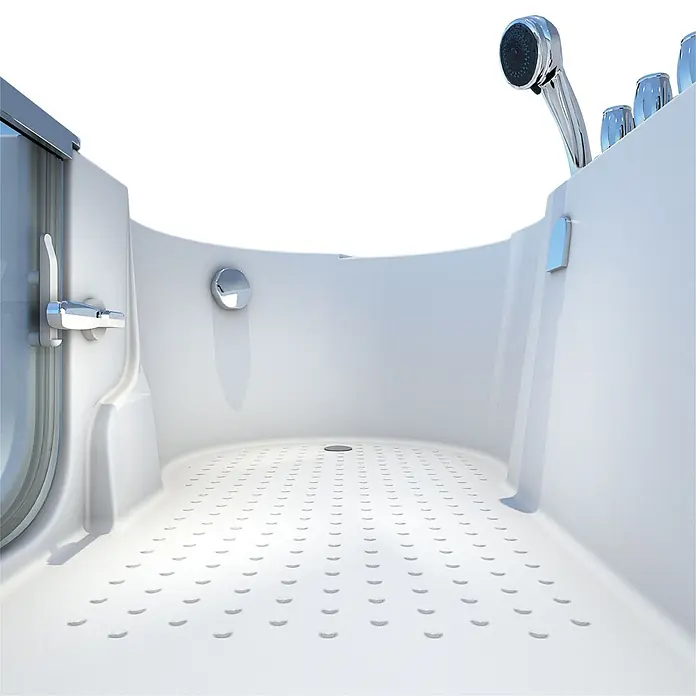 AcquaVapore Badewanne Fertigdusche S12-TH-R - 85 x 170 cm, Acryl, Weiß - Weißer barrierefreier Dusch-Badewanne mit rutschfestem Boden, einfacher Zugangstür und integriertem Duschkopf für sichere Nutzung.