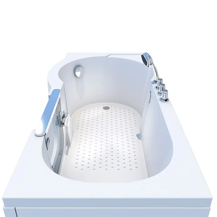 AcquaVapore Badewanne Fertigdusche S12-TH-R - 85 x 170 cm, Acryl, Weiß - Weiße begehbare Badewanne mit Chrom-Haltegriff, Duschkopf und rutschfestem Boden für barrierefreies Baden.