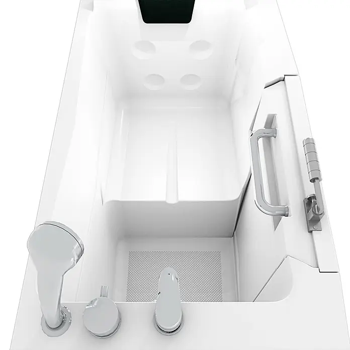 AcquaVapore Badewanne Fertigdusche S08-B-R - 110 x 68 cm, Acryl, Weiß - Weißer barrierefreier Badewanne mit Chromarmaturen, integriertem Sitz, Handbrause und Einstiegstür.
