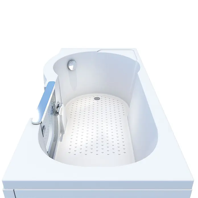 AcquaVapore Badewanne Fertigdusche S12-R - 85 x 170 cm, Acryl, Weiß - Weiße Badewanne mit integrierter Anti-Rutsch-Sitzfläche und Chromgriff.