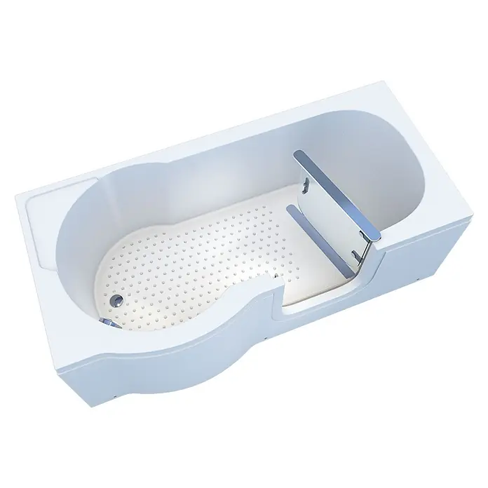 AcquaVapore Badewanne Fertigdusche S12-R - 85 x 170 cm, Acryl, Weiß - Weiße barrierefreie Badewanne mit integriertem Sitz und rutschfester Noppenoberfläche.
