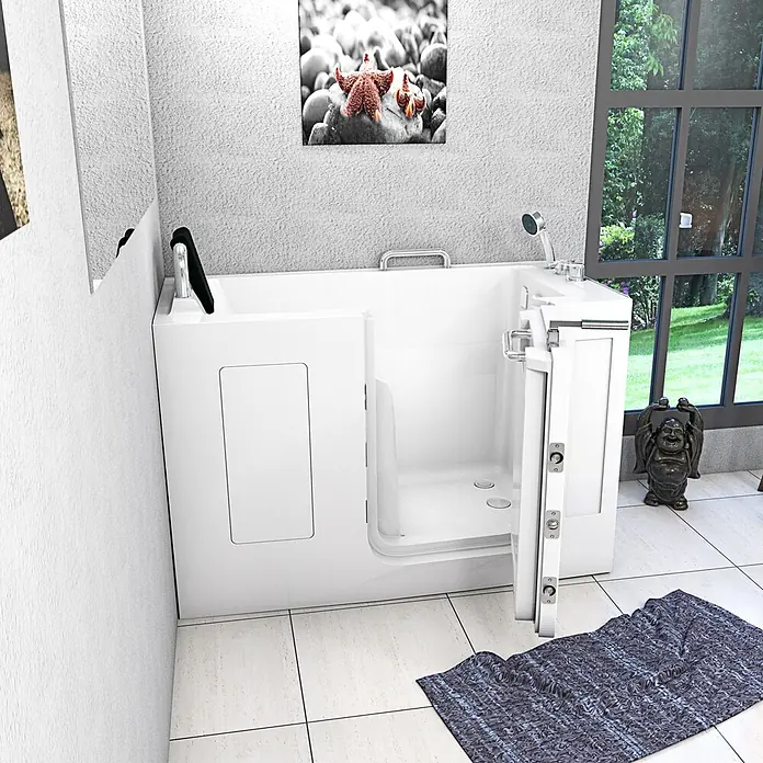 AcquaVapore Badewanne Fertigdusche S07-A-R - 76 x 140 cm, Acryl, Weiß - Weiße Einstiegsbadewanne mit offener Tür, für barrierefreien Zugang im modernen Badezimmer.