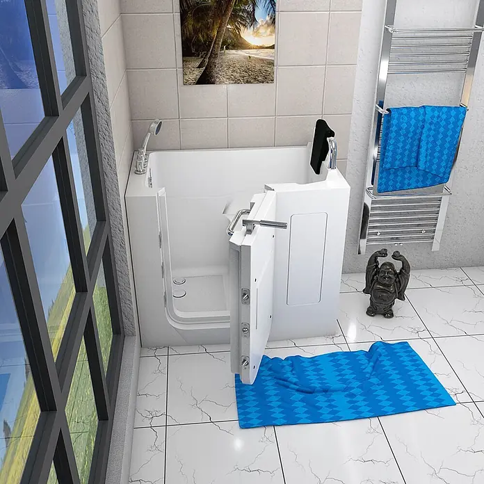 AcquaVapore Badewanne Fertigdusche S08-TH-A-R - 68 x 110 cm, Acryl, Weiß - Weiße Einstiegswanne mit offener Seitentür, für barrierefreies Baden konzipiert.
