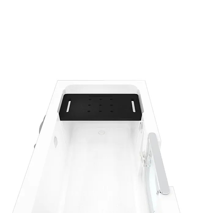 AcquaVapore Badewanne Fertigdusche S15-L -  - Weiße Badewanne mit schwarzem, perforiertem Duschsitz für mehr Zugänglichkeit und Komfort.