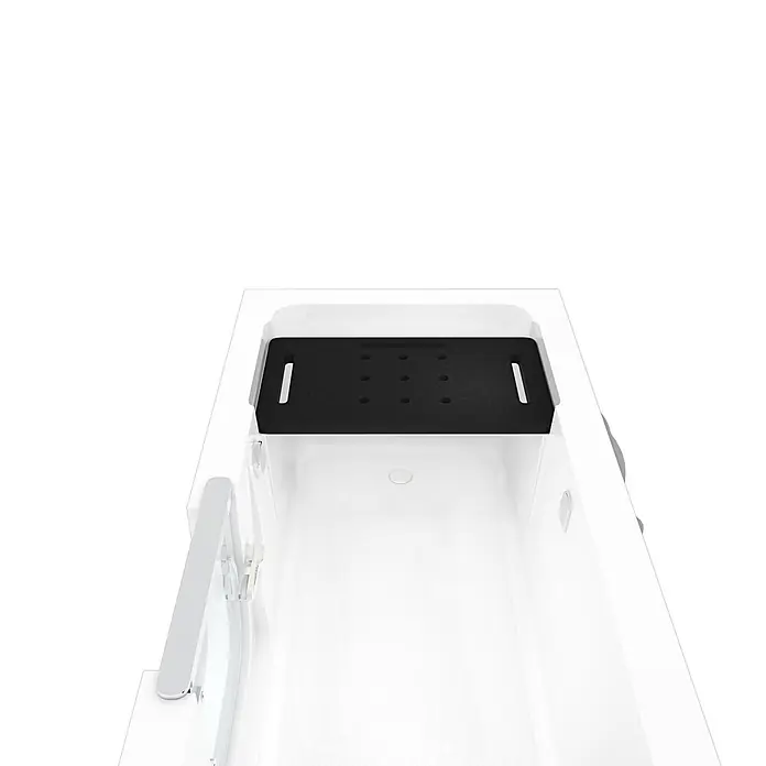 AcquaVapore Badewanne Fertigdusche S15-R -  - Weißes Wanneninterieur mit schwarzem, perforiertem Badewannenbrett für barrierefreies Baden.