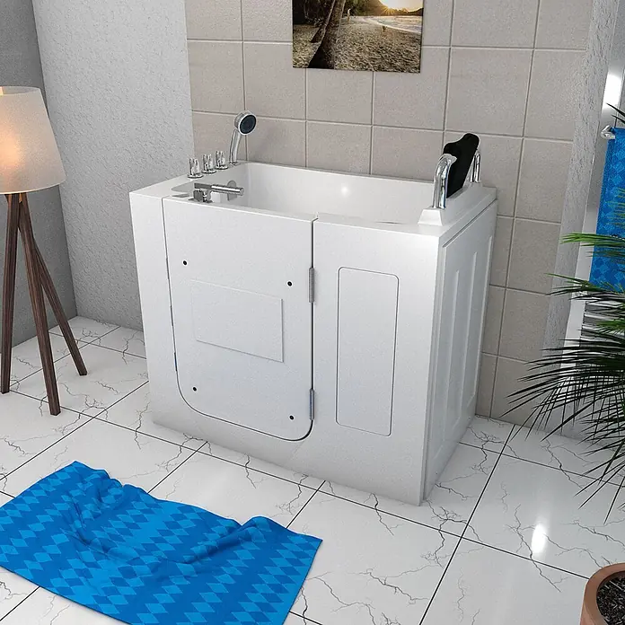 AcquaVapore Badewanne Fertigdusche S08-TH-B-R - 110 x 68 cm, Acryl, Weiß - Weiße Badewanne mit Einstiegstür für einfachen Zugang in einem modernen Badezimmer.