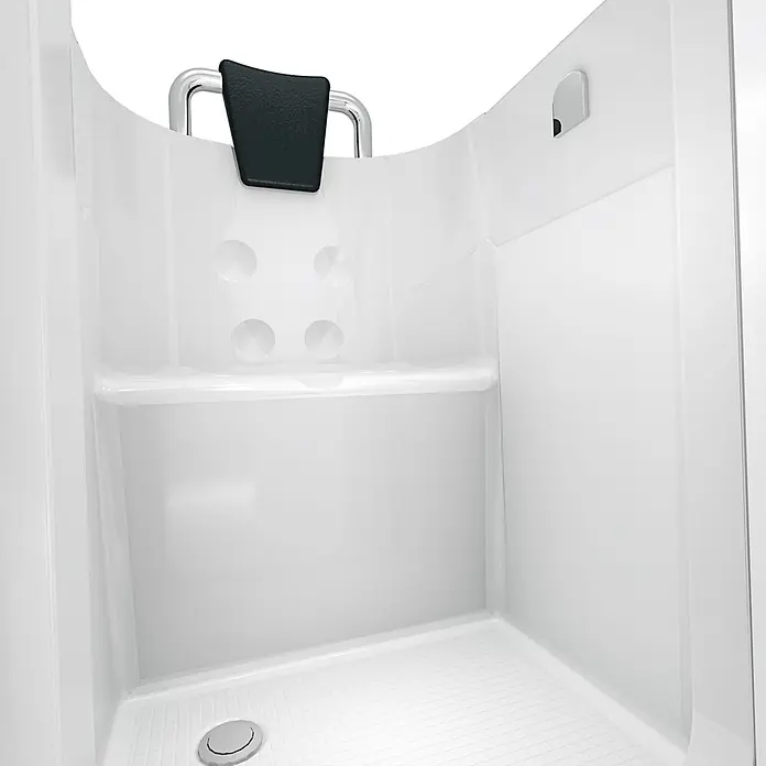 AcquaVapore Badewanne Fertigdusche S10 -  - Weißes, barrierefreies Duschinterieur mit integriertem Sitz, Chromhaltegriff und strukturiertem Boden.