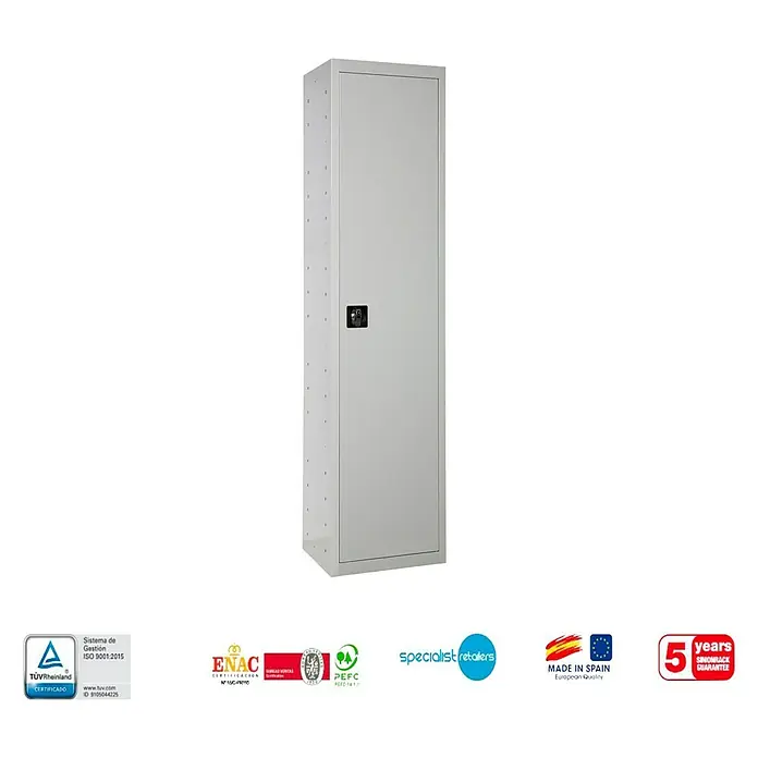 Simonrack Simonlocker Armario multiusos metálico Multi Professional Desmontado - L x An x Al: 40 x 60 x 180 cm, Número de puertas: 1 ud., Gris/Gris - Toma de estudio de un armario metálico gris individual con asa.