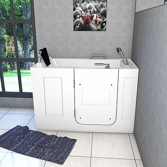 AcquaVapore Badewanne Fertigdusche S07-TH-C-L - Acryl, Weiß - Weiße begehbare Badewanne mit Tür für einfachen Einstieg.