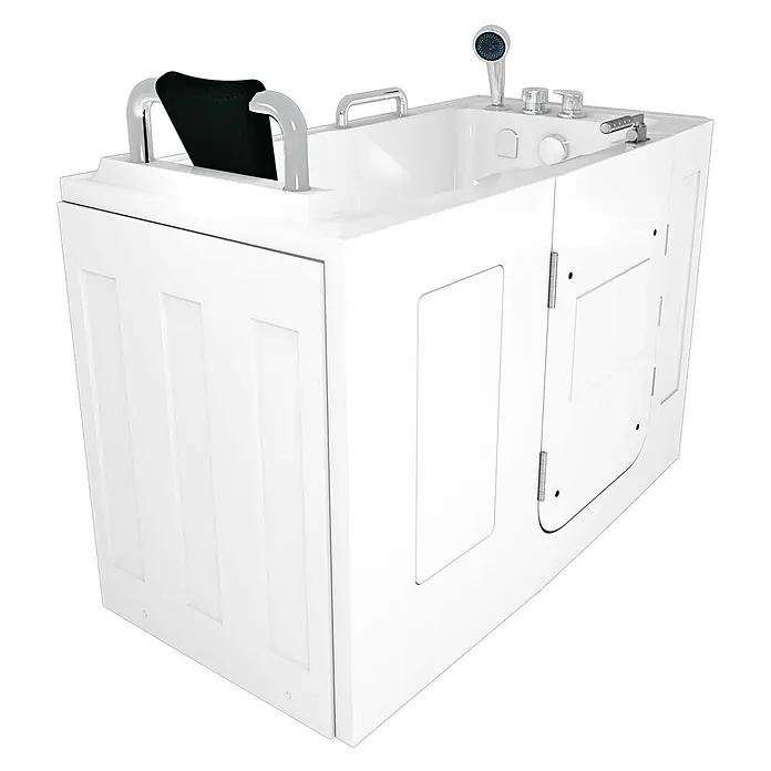 AcquaVapore Badewanne Fertigdusche S07-C-L - 140 x 76 cm, Acryl, Weiß - Weiße begehbare Badewanne mit Tür, integriertem Sitz, Haltegriffen und Handbrause.