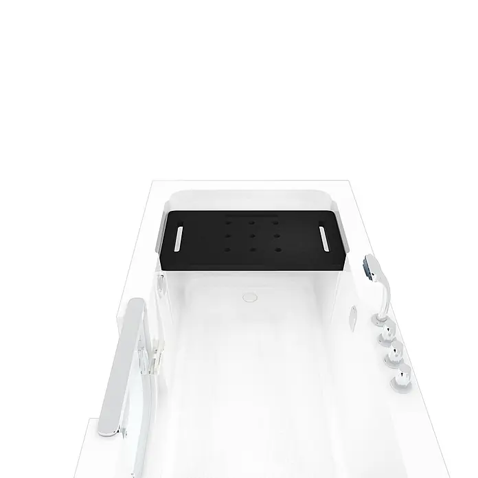 AcquaVapore Badewanne Fertigdusche S15-TH-R -  - Weißer Einstiegswanne mit schwarzer Anti-Rutsch-Sitzfläche, silbernem Haltegriff und Chromarmaturen für barrierefreies Baden.