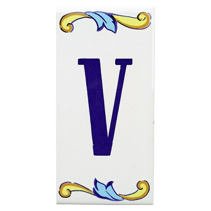 Azulejo de gres Letra V (7,5 x 15 cm, Blanco, Brillante)