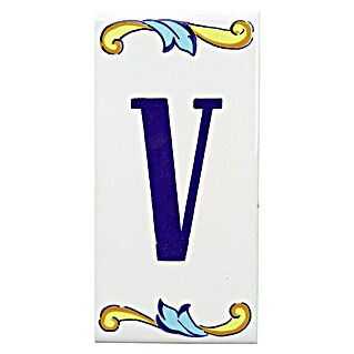Pavimento cerámico Letra V (7,5 x 15 cm, Blanco/Azul/Amarillo, Brillante)