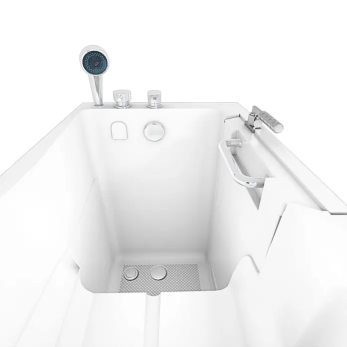 AcquaVapore Badewanne Fertigdusche S08-A-L - 68 x 110 cm, Acryl, Weiß - Weiße begehbare Badewanne mit Handbrause, Armaturen, Haltegriff und rutschfester Bodenmatte für barrierefreies Baden.