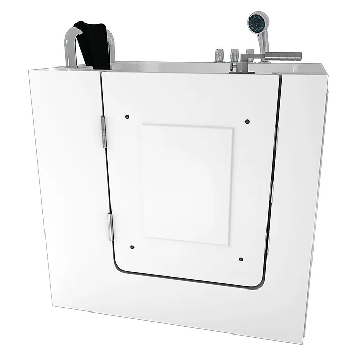 AcquaVapore Badewanne Fertigdusche S02-TH-A-L - 78 x 100 cm, Acryl, Weiß - Weiße barrierefreie Badewanne mit Seitentür, Haltegriffen und Handbrause, für leichte Zugänglichkeit.