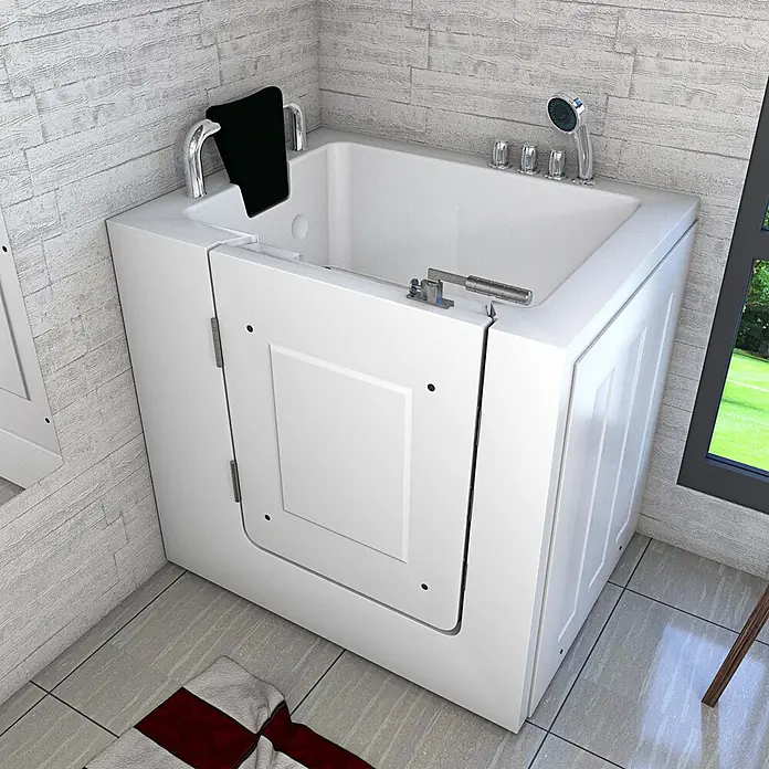 AcquaVapore Badewanne Fertigdusche S02-TH-A-L - 78 x 100 cm, Acryl, Weiß - Weiße Badewanne mit Einstiegstür, Haltegriff und Handbrause.