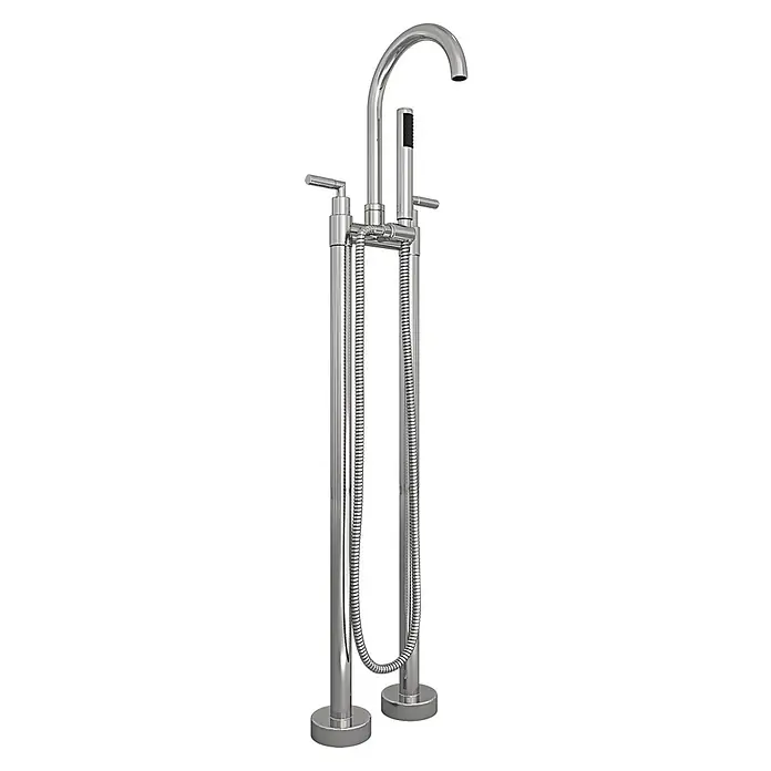 AcquaVapore Freistehende Badewanne Fertigdusche F03-180-AF03 - L x B: 180 x 80 cm, Acryl, Weiß - Polierte Chrom-Standarmatur für Badewanne mit Schwanenhalsauslauf und integrierter Handbrause.