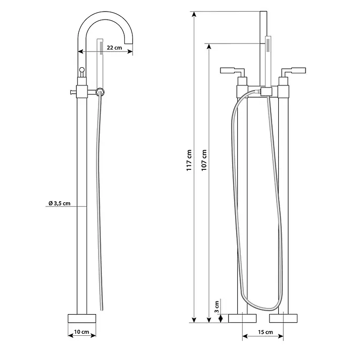 AcquaVapore Freistehende Badewanne Fertigdusche F03-180-AF03 - L x B: 180 x 80 cm, Acryl, Weiß - Standarmatur für Badewanne mit gebogenem Auslauf und Handbrause, Maße.