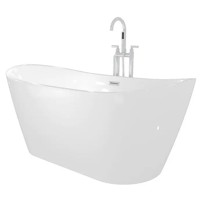 AcquaVapore Freistehende Badewanne Fertigdusche F03-180-AF03 - L x B: 180 x 80 cm, Acryl, Weiß - Weiße freistehende Badewanne mit modernem Design und glänzendem Chrom-Standarmatur.