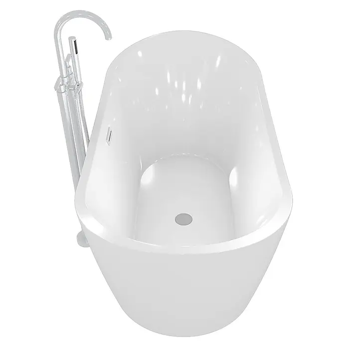 AcquaVapore Freistehende Badewanne Fertigdusche F03-180-AF03 - L x B: 180 x 80 cm, Acryl, Weiß - Weiße freistehende Badewanne mit bodenstehender Chromarmatur und Handbrause.