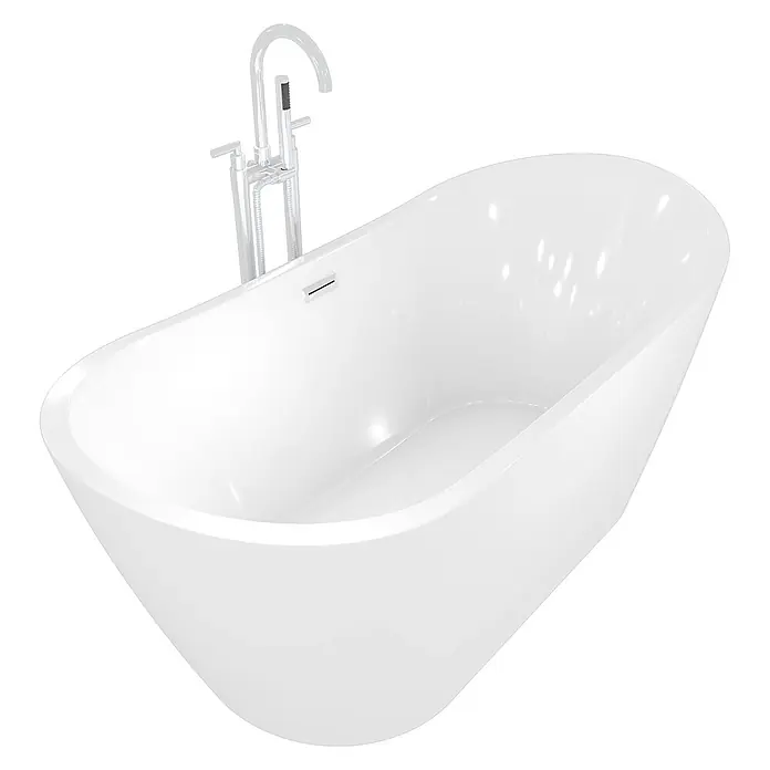 AcquaVapore Freistehende Badewanne Fertigdusche F03-180-AF03 - L x B: 180 x 80 cm, Acryl, Weiß - Weiße freistehende ovale Badewanne mit polierter Chrom-Standarmatur und Handbrause.
