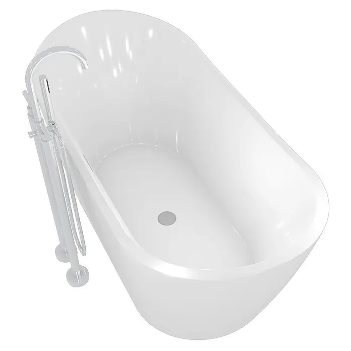 AcquaVapore Freistehende Badewanne Fertigdusche F03-180-AF03 - L x B: 180 x 80 cm, Acryl, Weiß - Weißer freistehender Badewanne mit verchromter Standarmatur und Handbrause.