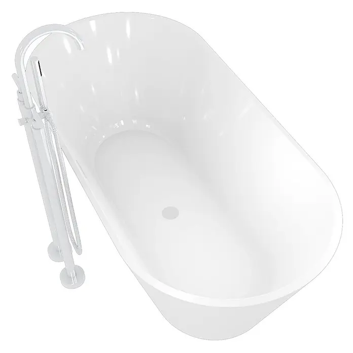 AcquaVapore Freistehende Badewanne Fertigdusche F01-170-AF03 - L x B: 170 x 80 cm, Acryl, Weiß - Weiße freistehende Badewanne mit bodenstehender Armatur und Handbrause.
