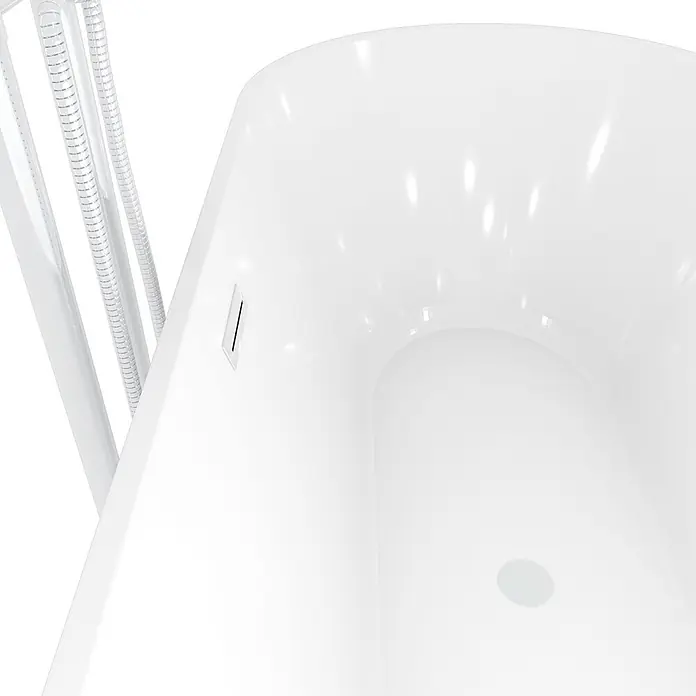 AcquaVapore Freistehende Badewanne Fertigdusche F01-170-AF03 - L x B: 170 x 80 cm, Acryl, Weiß - Weiße, glänzende, moderne Badewanne mit sichtbarem Überlauf und Brausegarnitur.