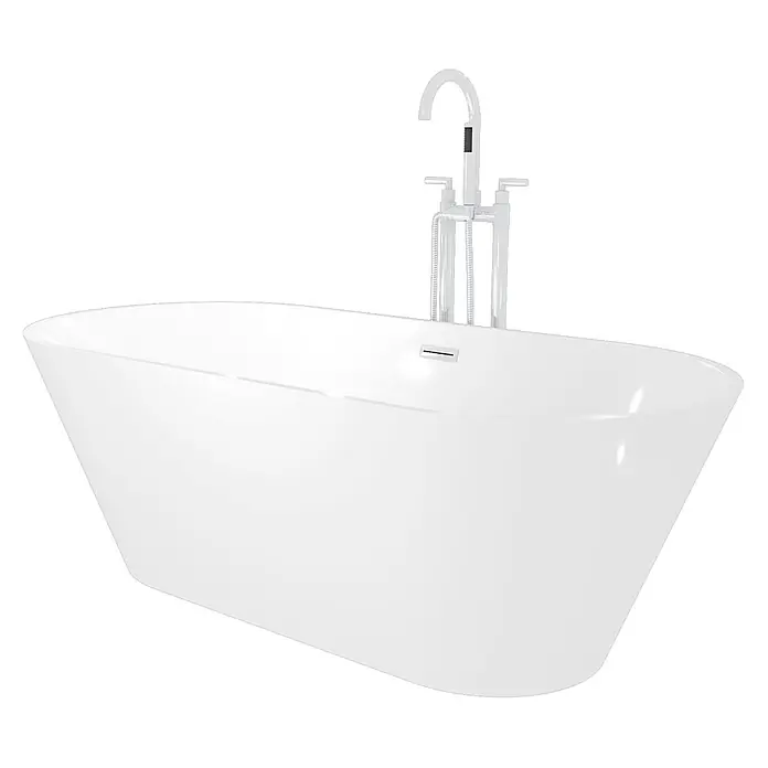AcquaVapore Freistehende Badewanne Fertigdusche F01-170-AF03 - L x B: 170 x 80 cm, Acryl, Weiß - Weiße freistehende Badewanne mit bodenstehender Chromarmatur und Handbrause.