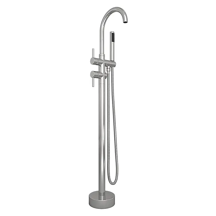 AcquaVapore Freistehende Badewanne Fertigdusche F03-180-AF04 - L x B: 180 x 80 cm, Acryl, Weiß - Chromfarbene Standarmatur für Badewanne mit gebogenem Auslauf und Handbrause.
